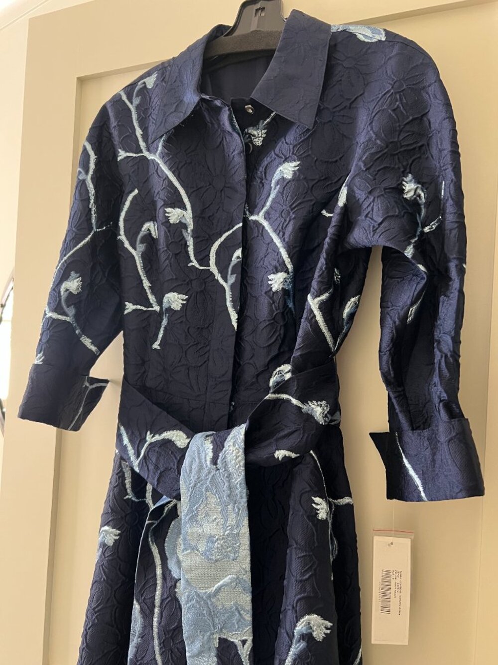 Teri Jon by Rickie Freeman - Metallic Jacquard Shirt Gown - Picture 2 of 4